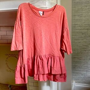 Akemi + Kin S Cascade Peplum Top Pink Short Sleeve Tiered Scoop Ruffle Hem